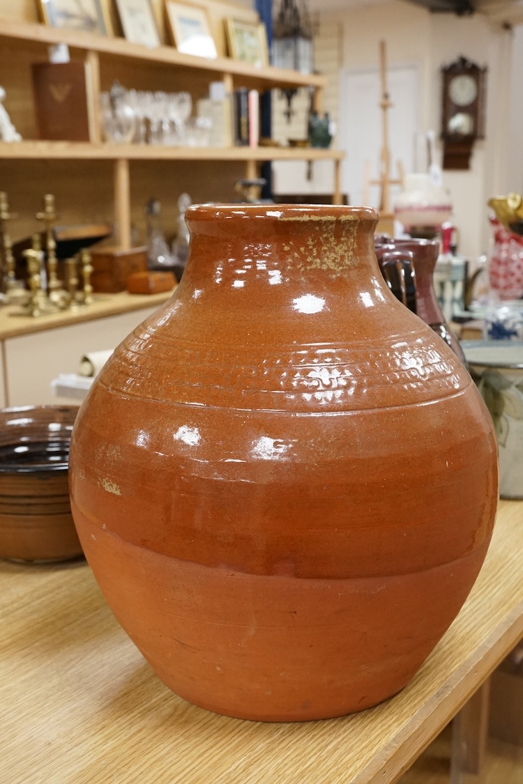 Muchelney and other studio pottery to include pots, a large vase and jug, largest 37cm high (10)
